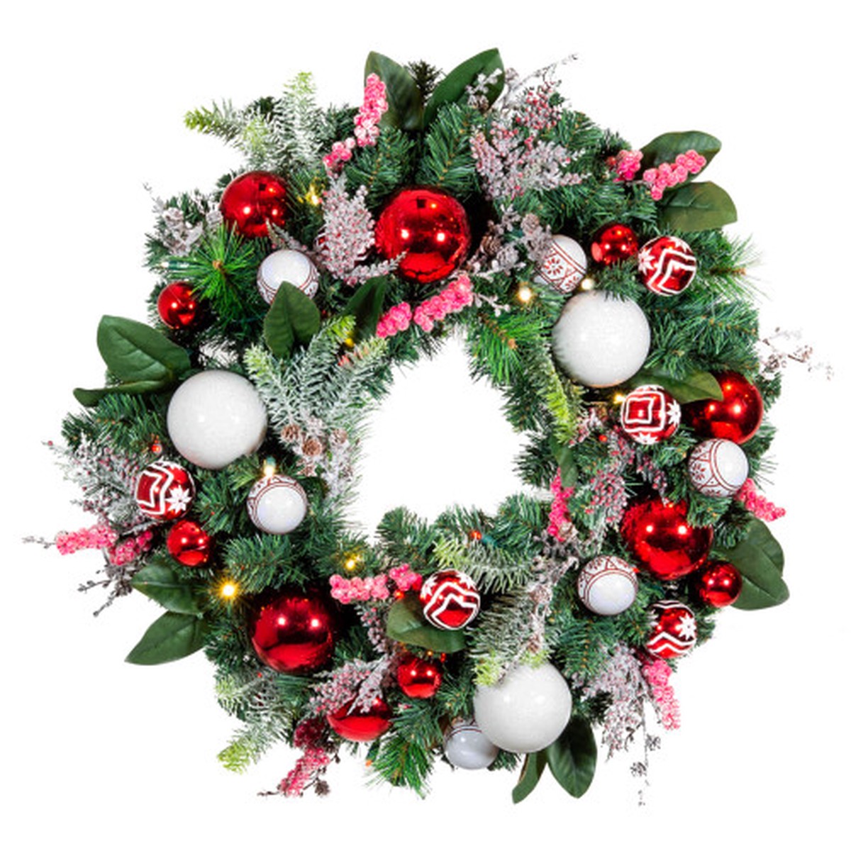 30″ Green Christmas Nordic LED Artificial Wreath – Pre-Lit