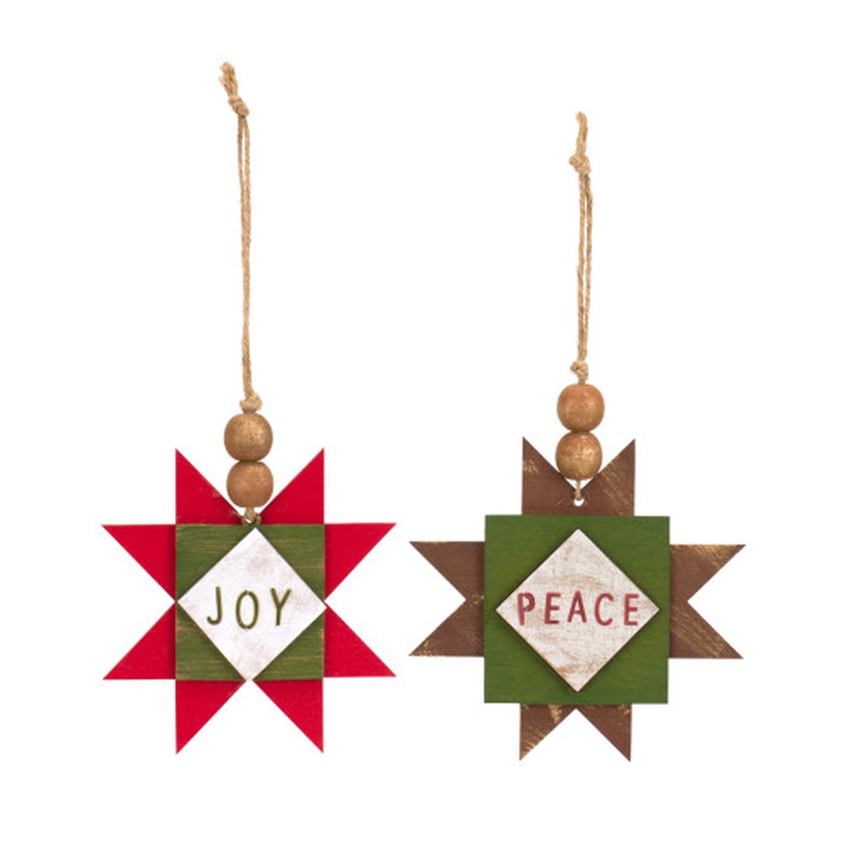 “Joy” and “Peace” Beaded Christmas Star Ornaments – 5.5″ – 12ct
