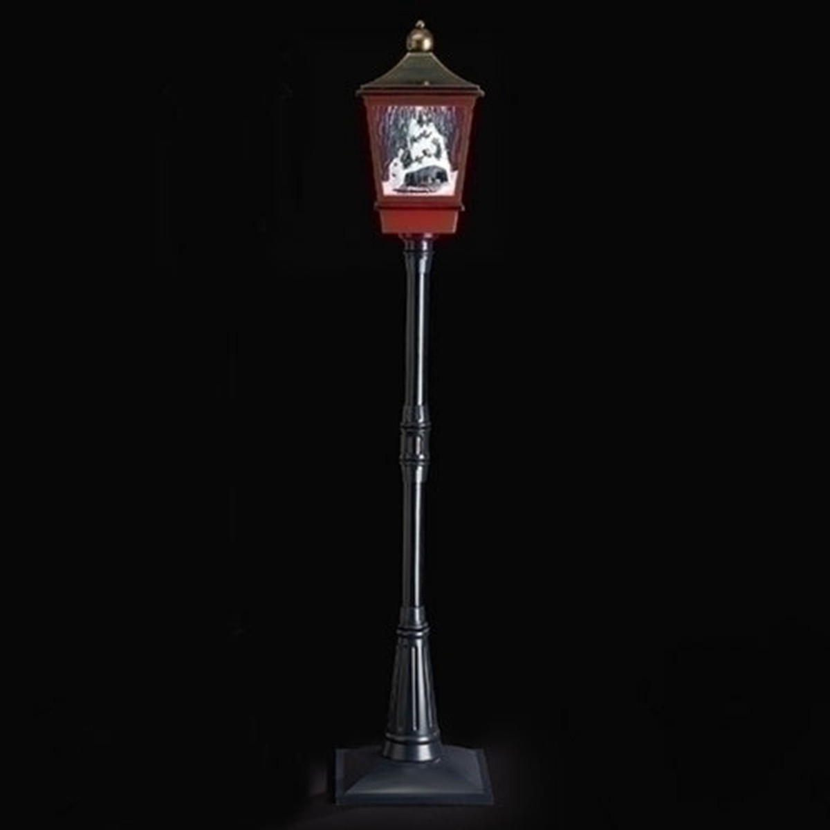 LED Lighted Snowing Mountain Christmas Street Lamp – 75″ – Black and Red