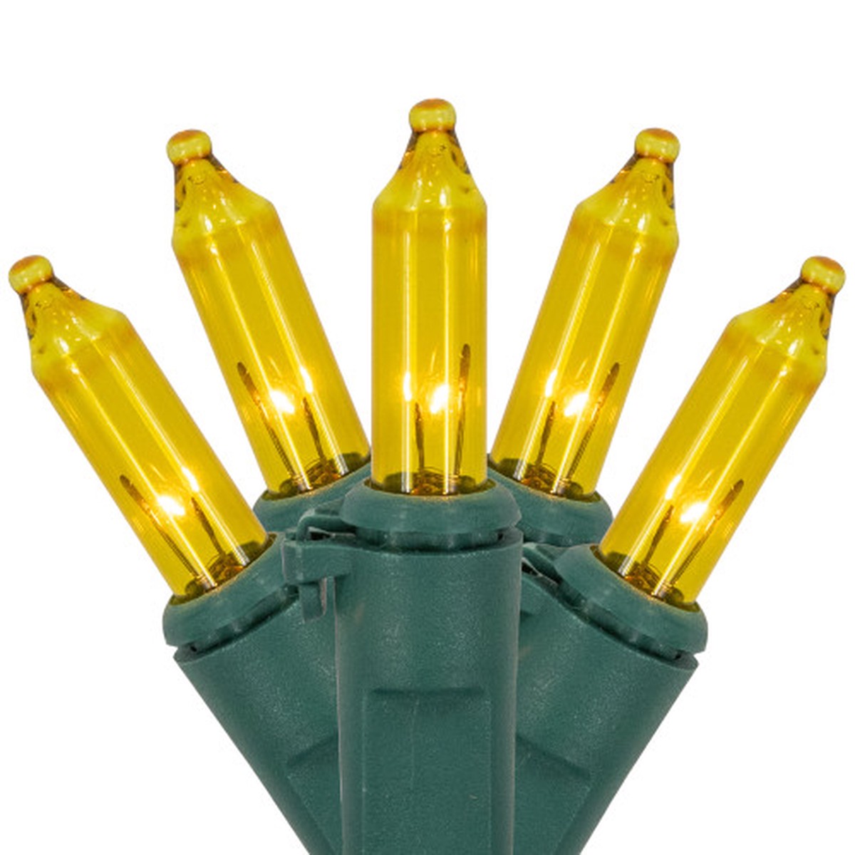 Mini Incandescent Christmas Lights - Yellow - 2.5" Spacing - Green Wire - 100ct