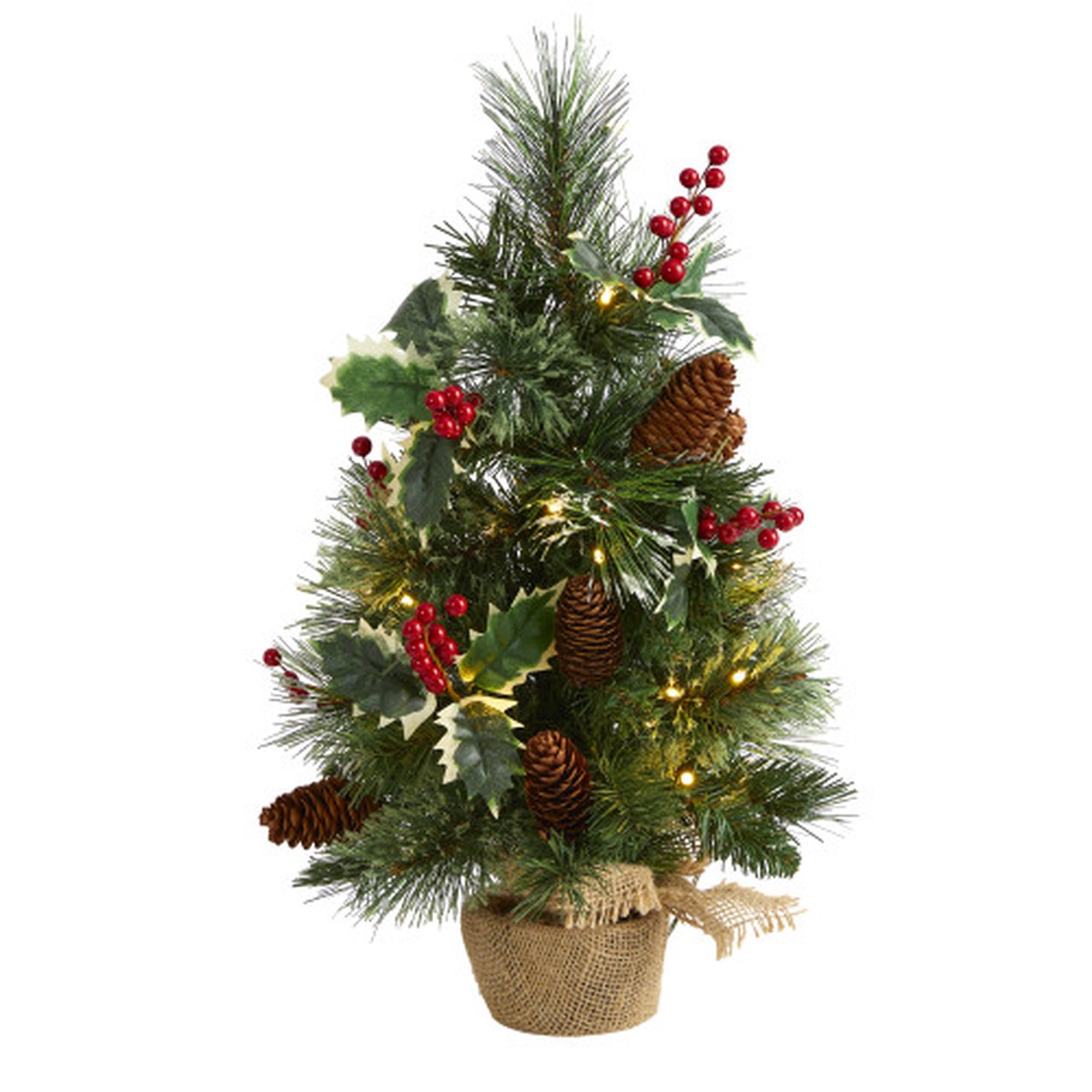 Pre-Lit Potted Pine and Pinecones Artificial Christmas Tree - 18 - Clear Lights