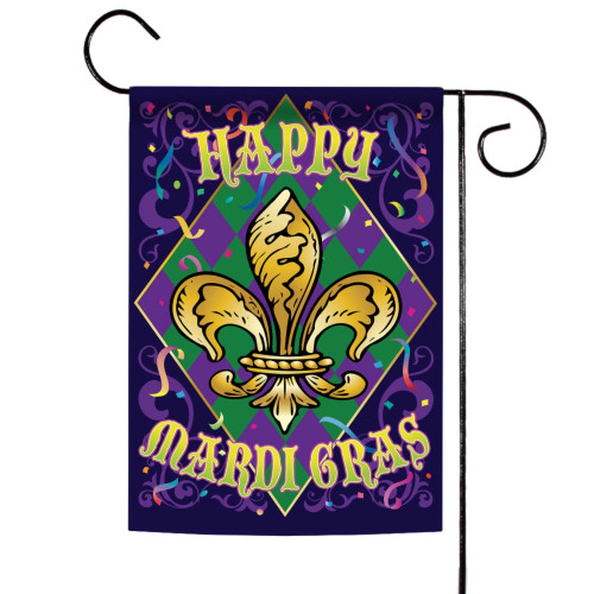 Purple and Green Mardi Gras Confetti Outdoor Double Sided Garden Flag 18″ x 12.5″