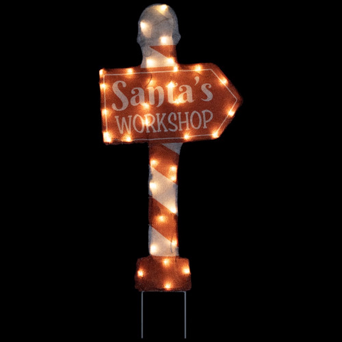 Santa’s Work Shop Christmas Yard Sign – 30″ – Red and White- Warm White LED Lights