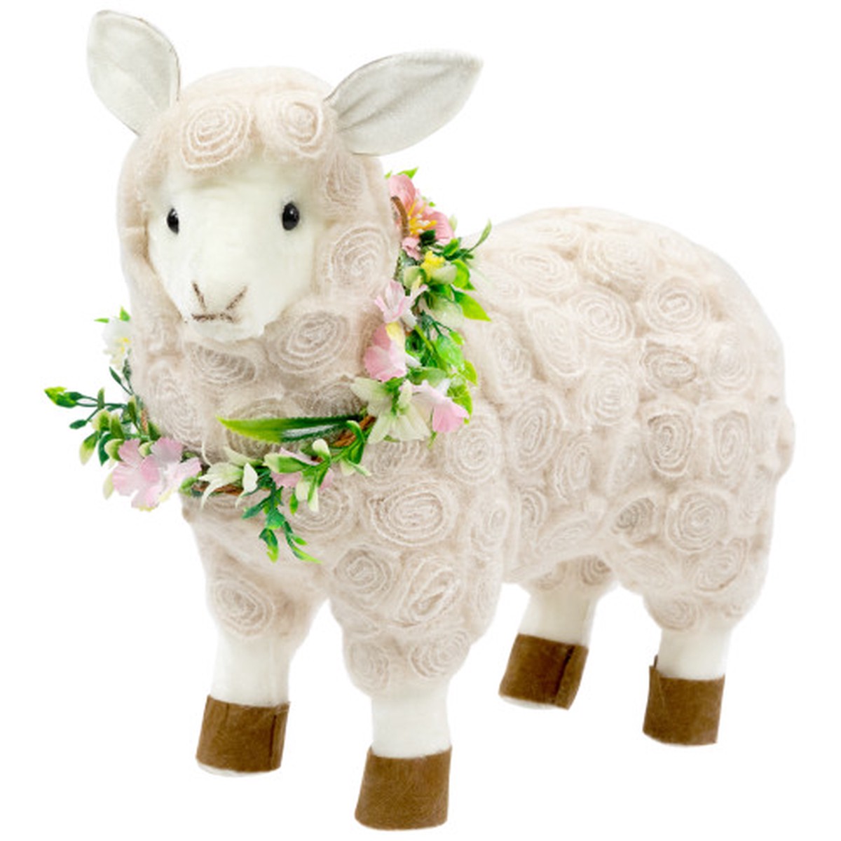 Standing Sheep with Floral Wreath Easter Decoration – 12.5″ – Beige