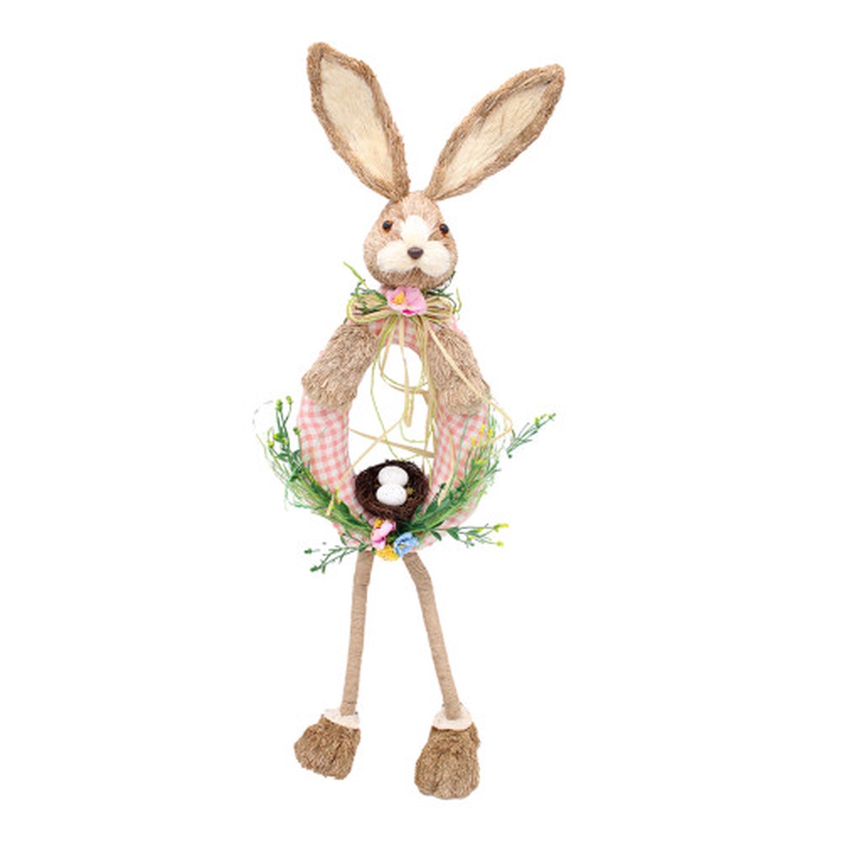 Straw Easter Bunny and Egg Shape Wreath – 23.5″ – Brown and Pink