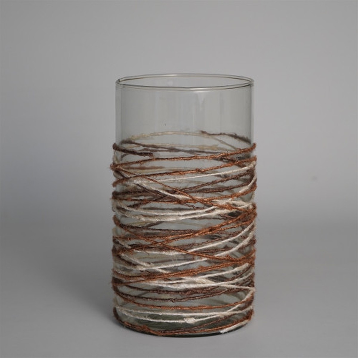 Woven Textured Glass Pillar Candle Holder – 10″ – Brown and White