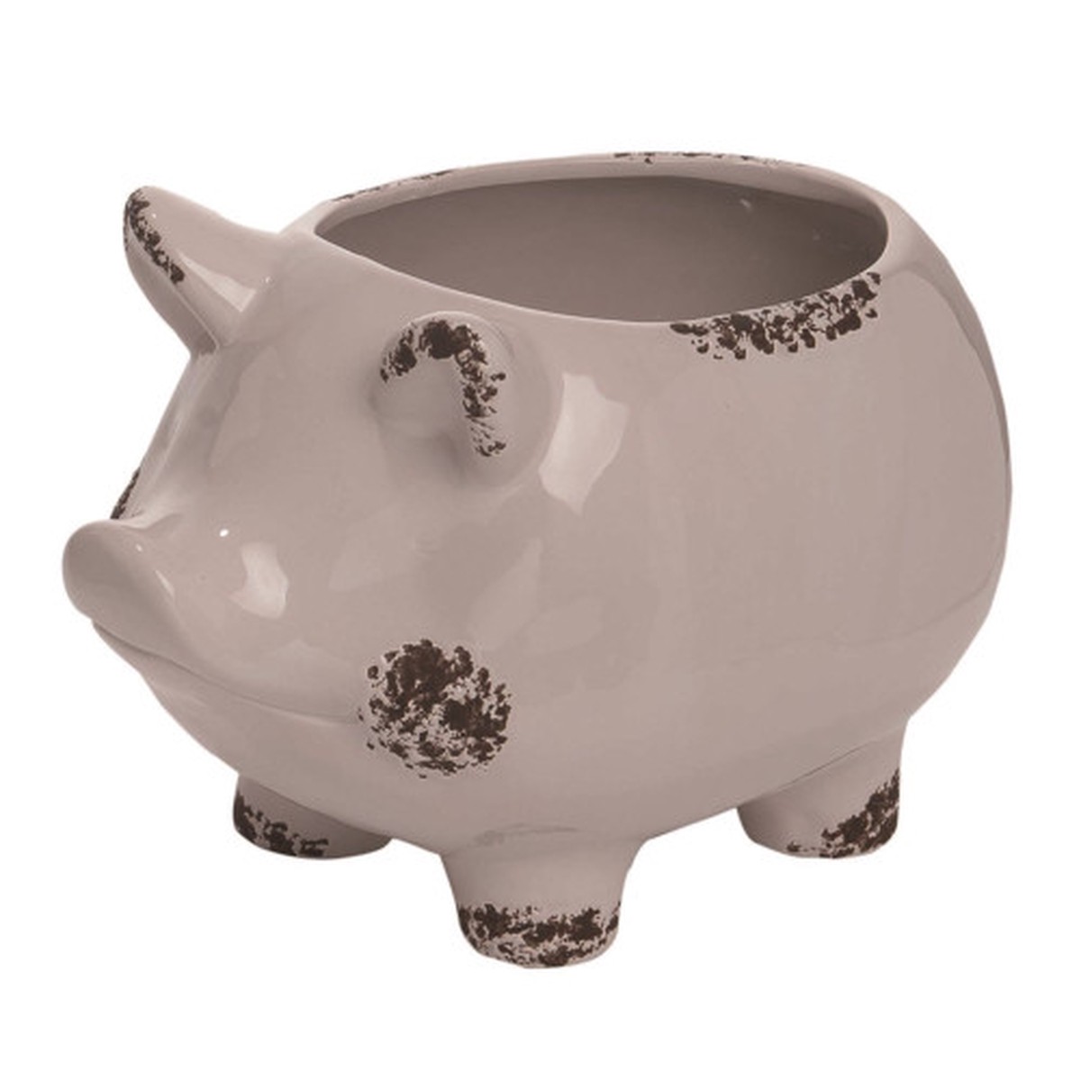 12.25″ White and Brown Contemporary Easter Weathered Pig Planter