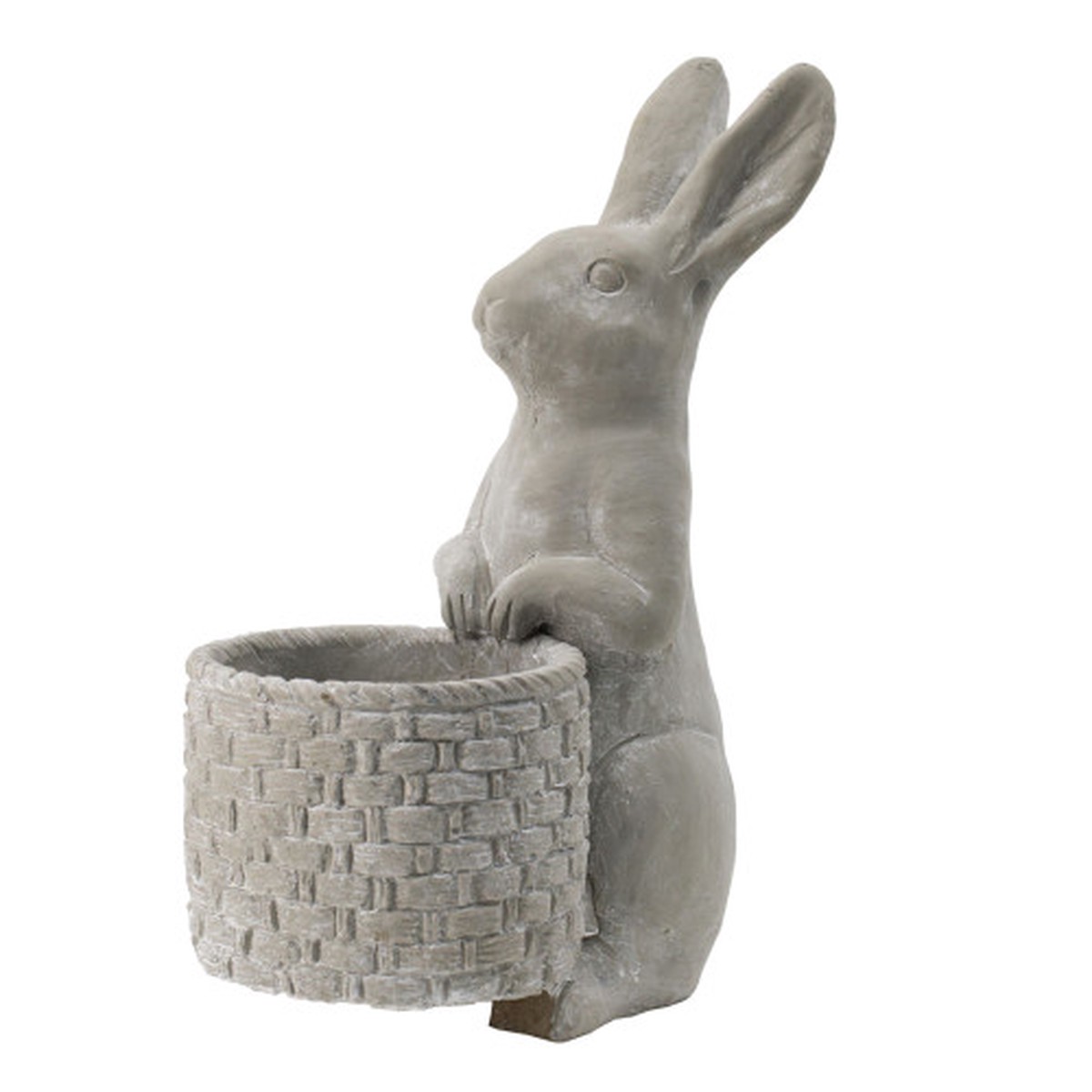 12.5″ Gray Attentive Standing Rabbit with Basket Weave Accent Planter