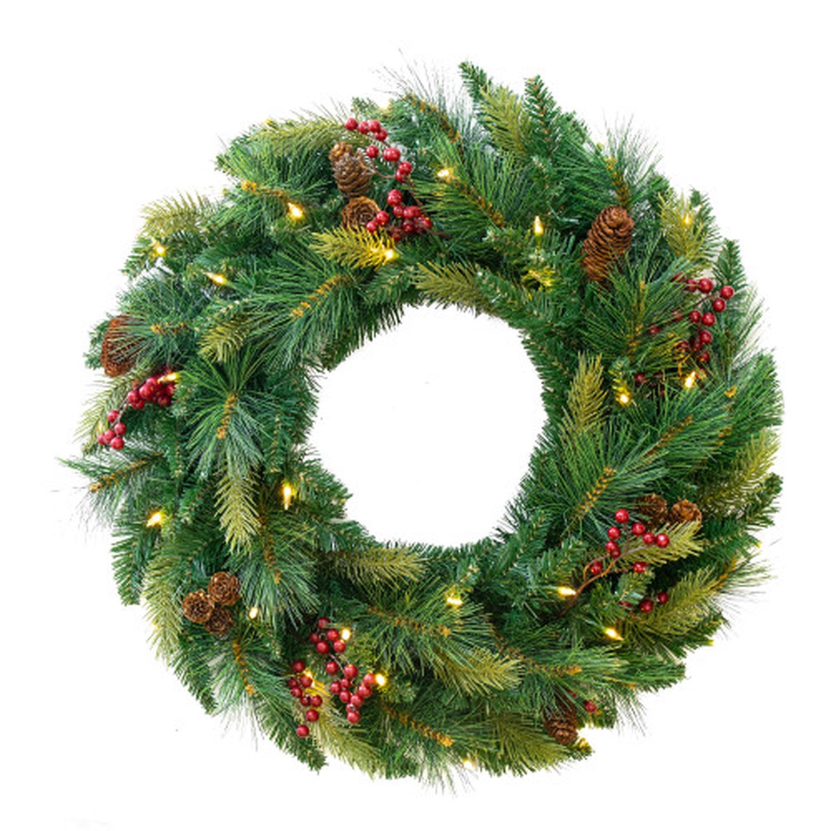 Pre-Lit Pine Artificial Christmas Wreath, 36-Inch, Warm White and Multicolor LED Lights