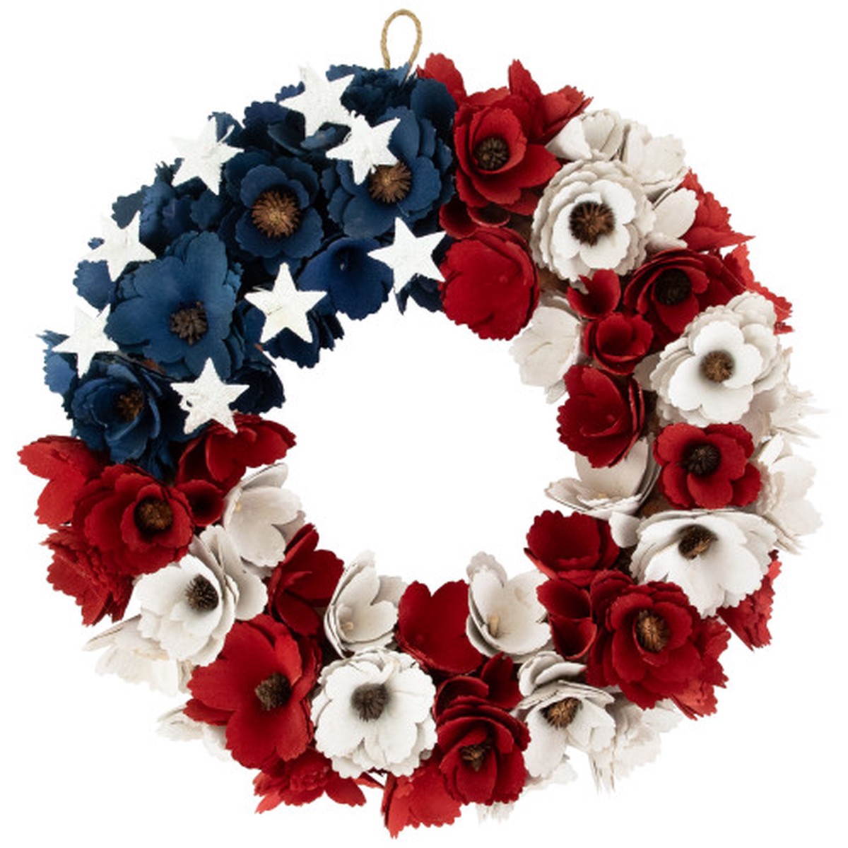 15″ Wooden Roses Floral Flag 4th of July Wreath – Red, White and Blue