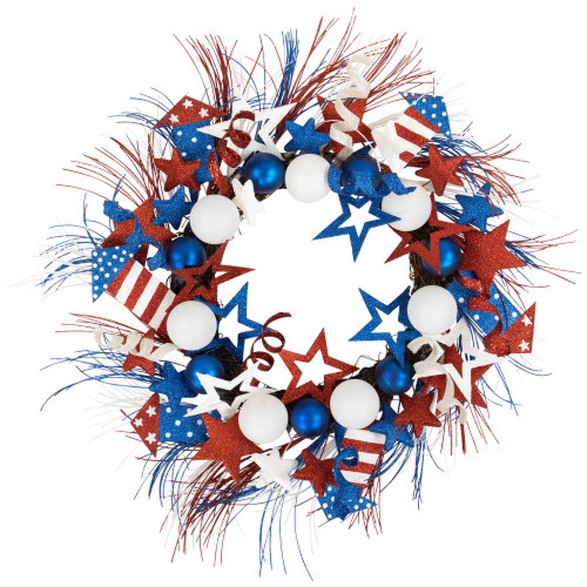 22″ Americana Glittered Stars, Swirls and Rockets 4th of July Wreath – Unlit