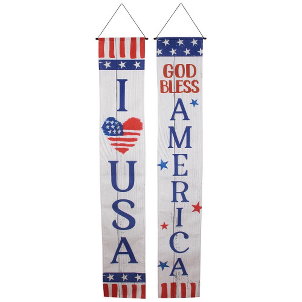 71″ Stripes and Stars “God Bless America” and “I Heart USA” 4th of July Banners – Set of 2