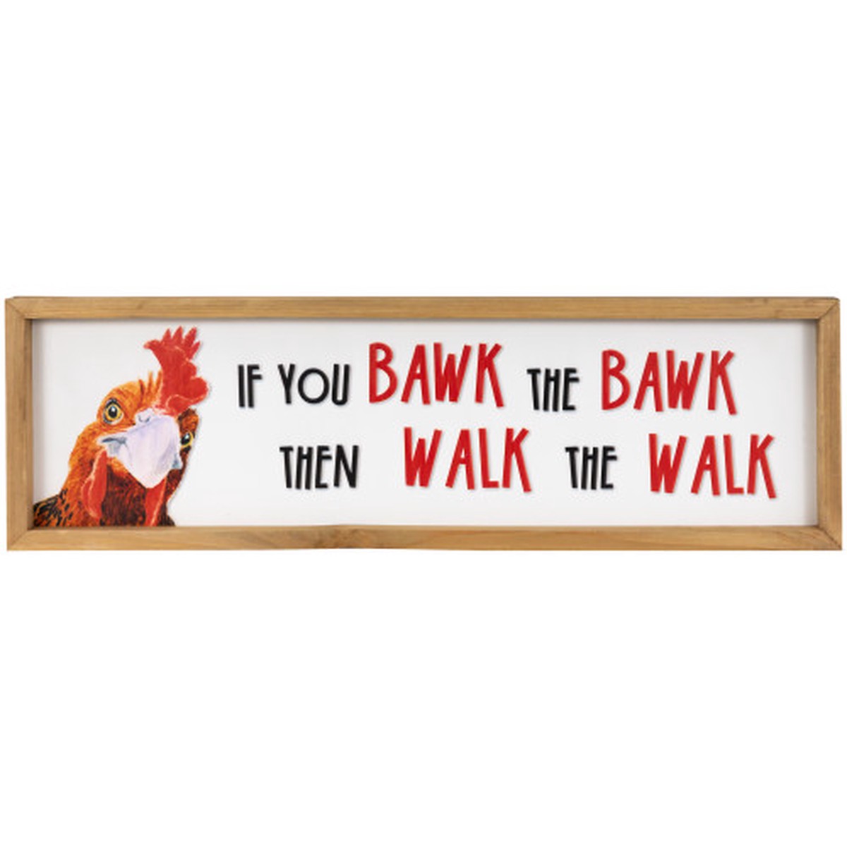 “Bawk and Walk” Rooster Framed Metal Wall Sign – 19.75″