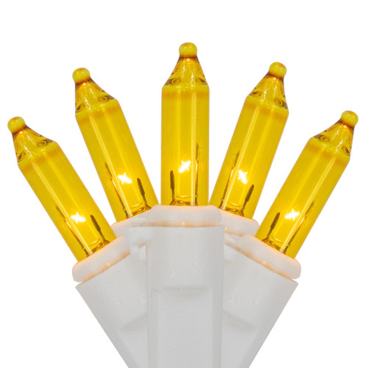 Incandescent Mini Christmas Lights - Yellow - 2.5" Spacing - White Wire - 100ct