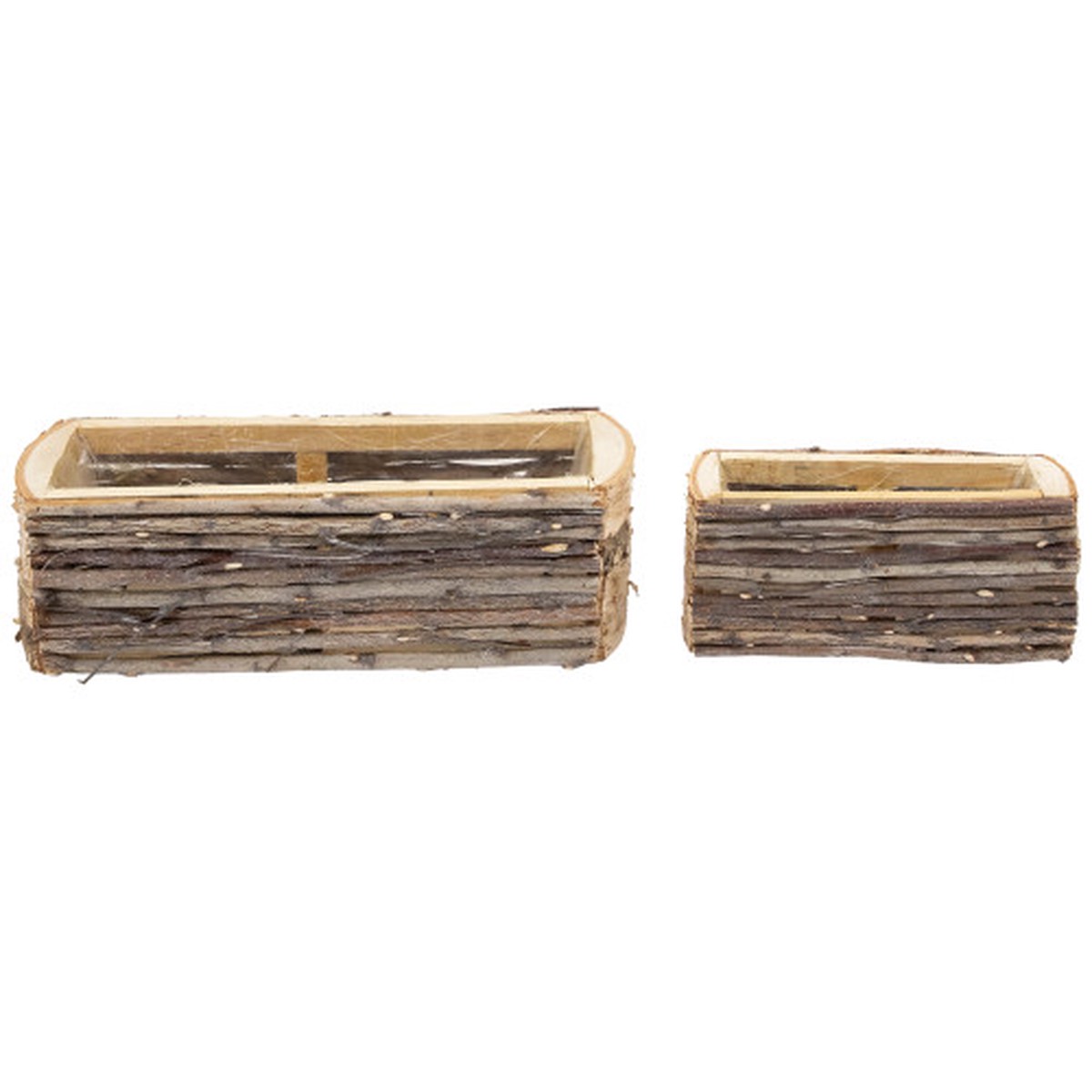 Wooden Log and Twig Flower Box Planters – 11.75″ – Set of 2