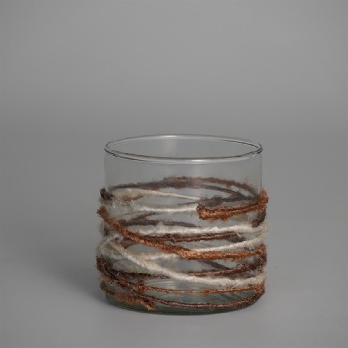 Woven Textured Glass Votive Candle Holder – 3″ – Brown and White