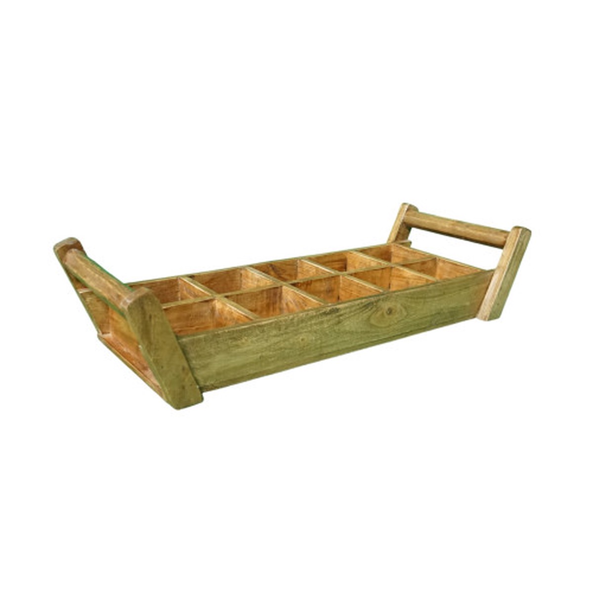 10 Plant Pot Wooden Tray with Handles – 28.25″ – Brown