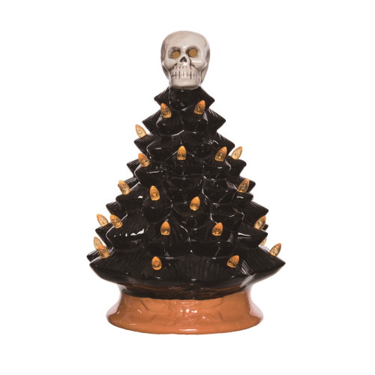 10″ Pre-Lit Black and Orange Vintage Halloween Tree with Skull
