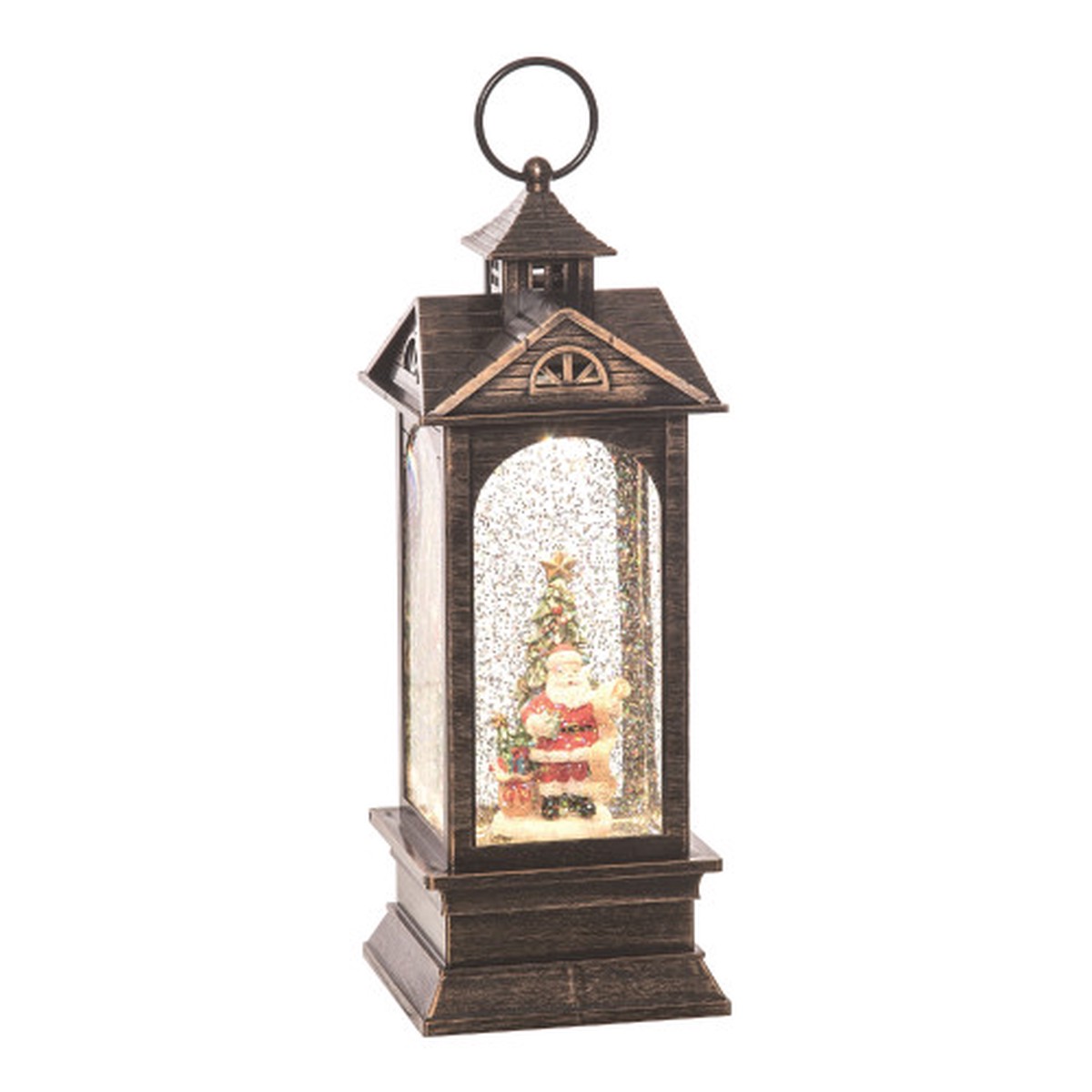 11.25″ Pre-lit Black Lantern with Santa and Tree Artificial Christmas Snow Globe