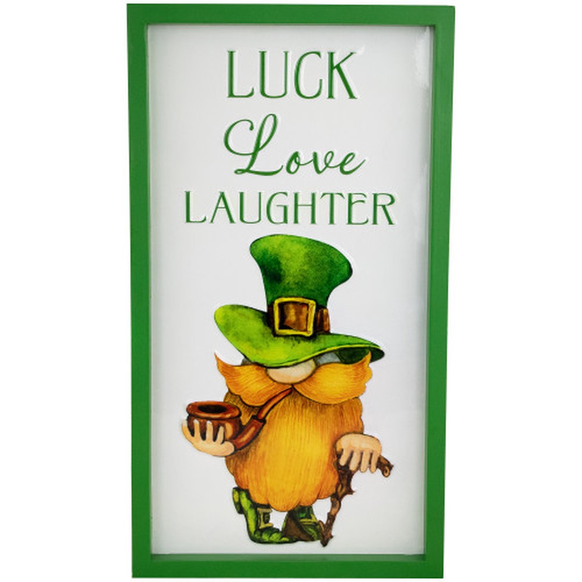 18″ x 10″ Luck Love Laughter St. Patrick’s Day Gnome Framed Wall Sign