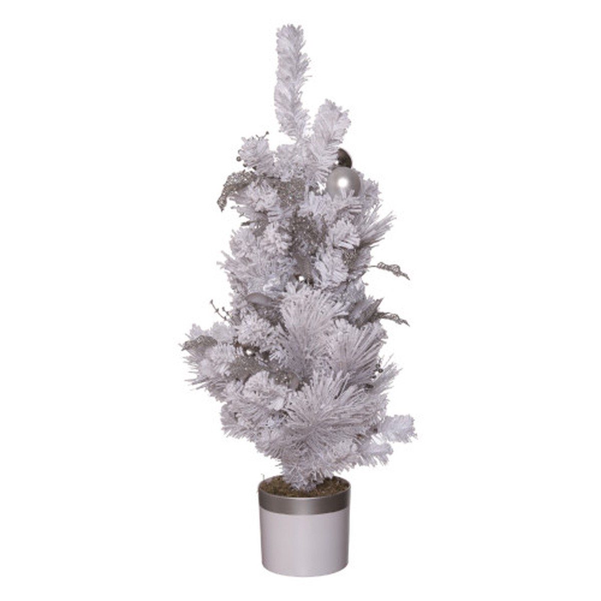 3′ Potted White Artificial Christmas Tree with Silver Berries, Unlit