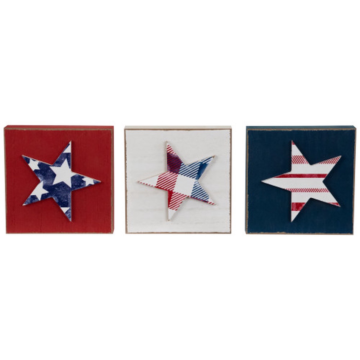 4.25″ Americana Striped Block Rustic 4th of July Wooden Plaques – Set of 3