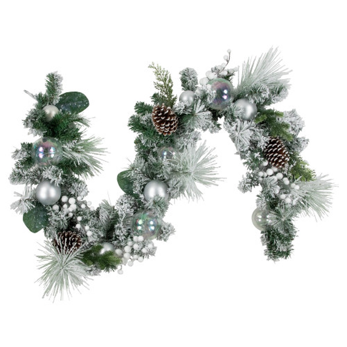 6' Flocked Pine Artificial Christmas Garland with Iridescent Ornaments, Unlit