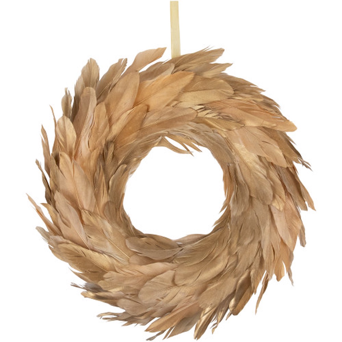 Artificial Feather Wreath – 14″ – Gold