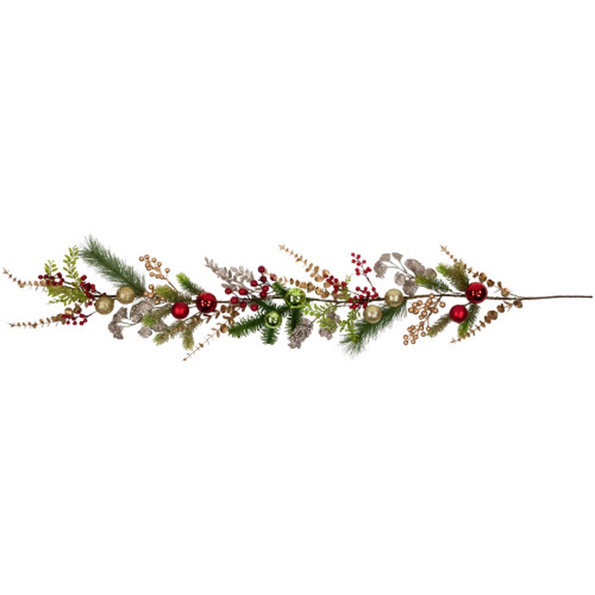 Ball Ornaments Glittered Artificial Christmas Garland – 5′ x 10″ – Unlit
