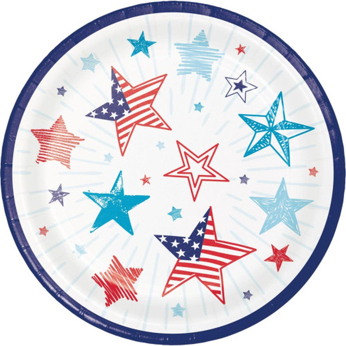 Star Patriotic Dessert Plates – 6.75″ – Red and Blue – Club Pack of 96