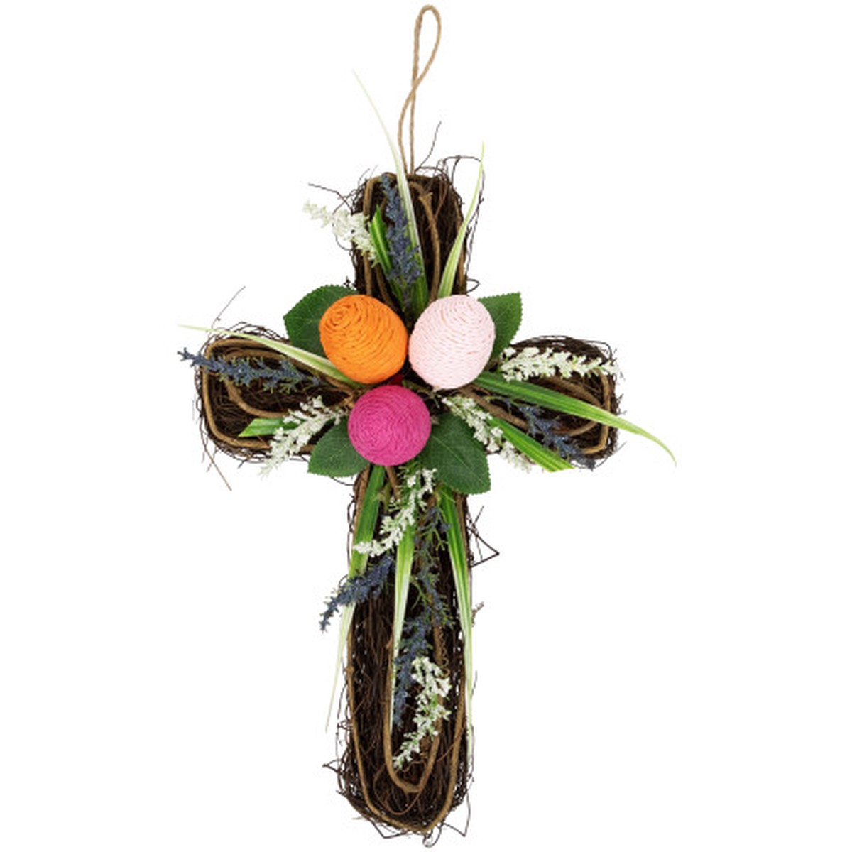 Twig Cross Wall Decoration with Easter Eggs – 13.25″