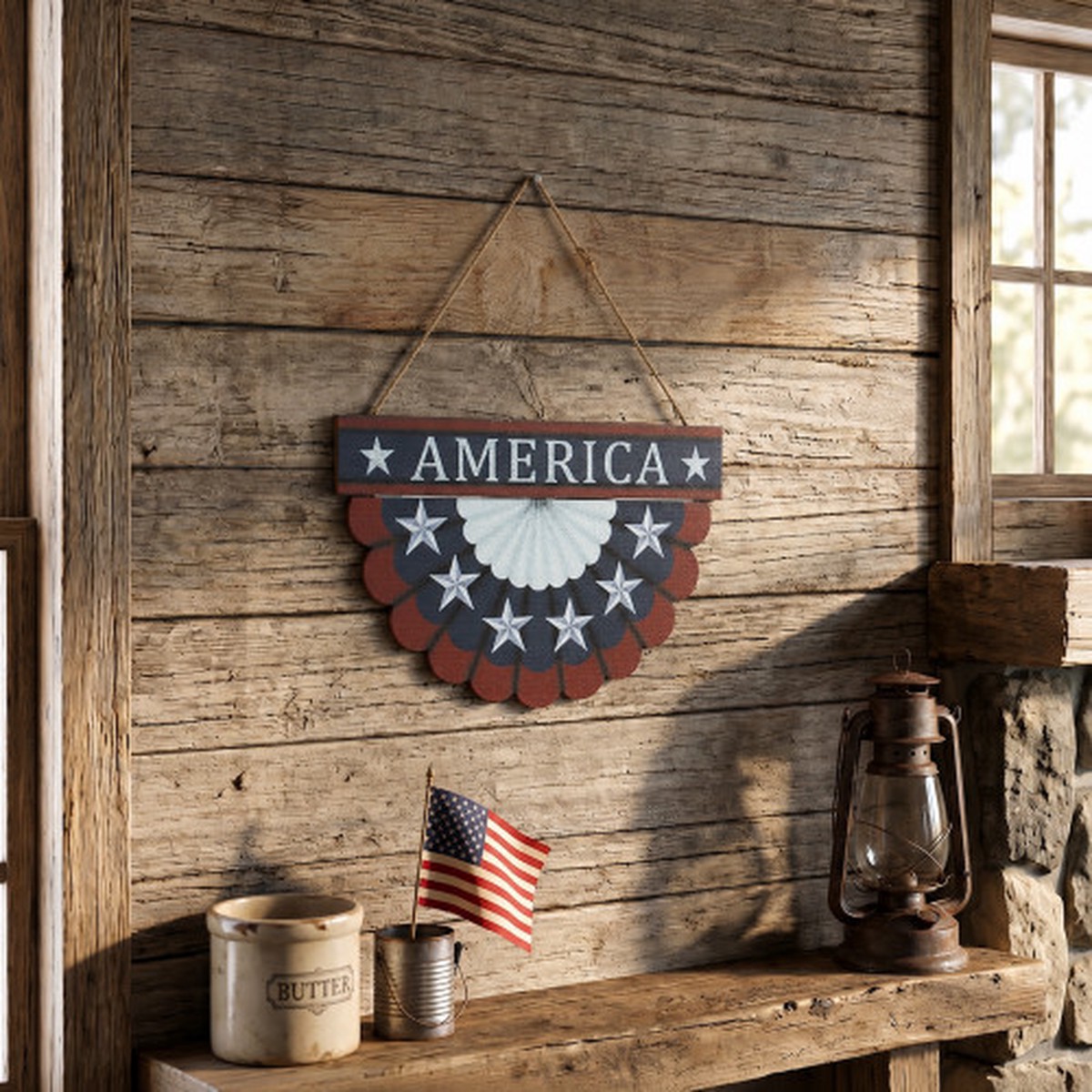 11.75″ Fourth of July “America” Wall Bunting with Stars Patriotic Hanging Decoration