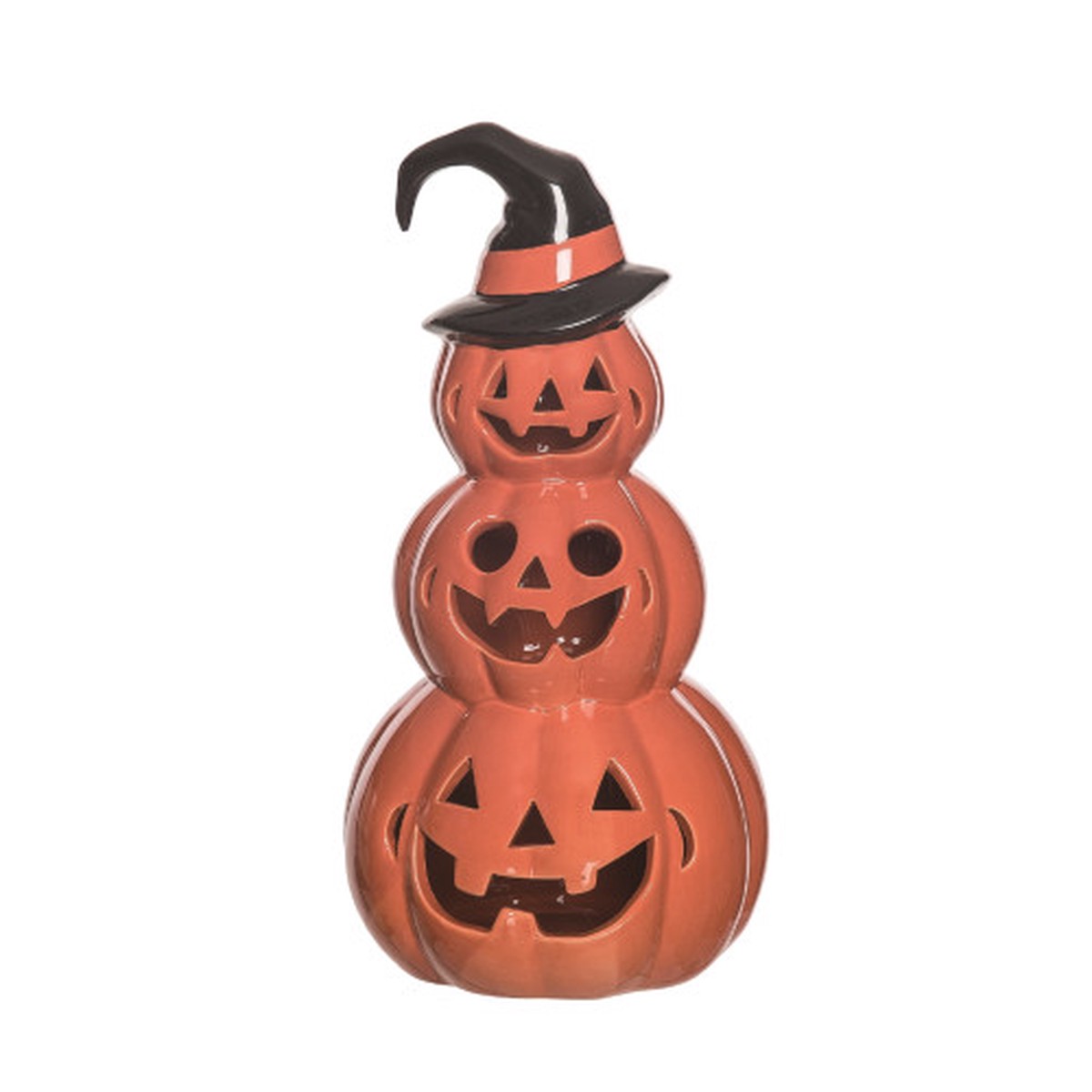 12.75″ Orange and Black Stacked Traditional Jack-O-Lantern Decoration