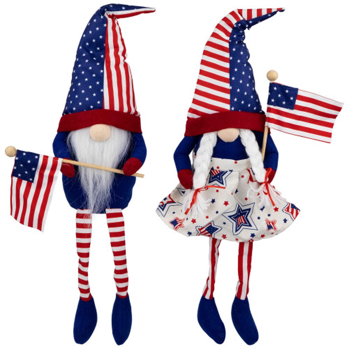 21.25″ Stars and Stripes Patriotic Gnome Decorations with Dangling Legs – Set of 2