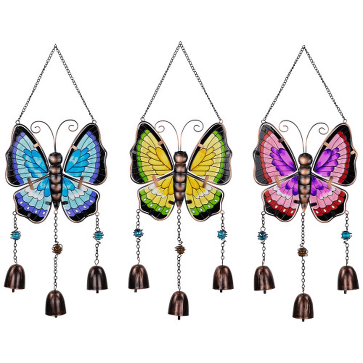 Metal Butterfly Outdoor Garden Suncatcher Windchimes – 21″ – Set of 3