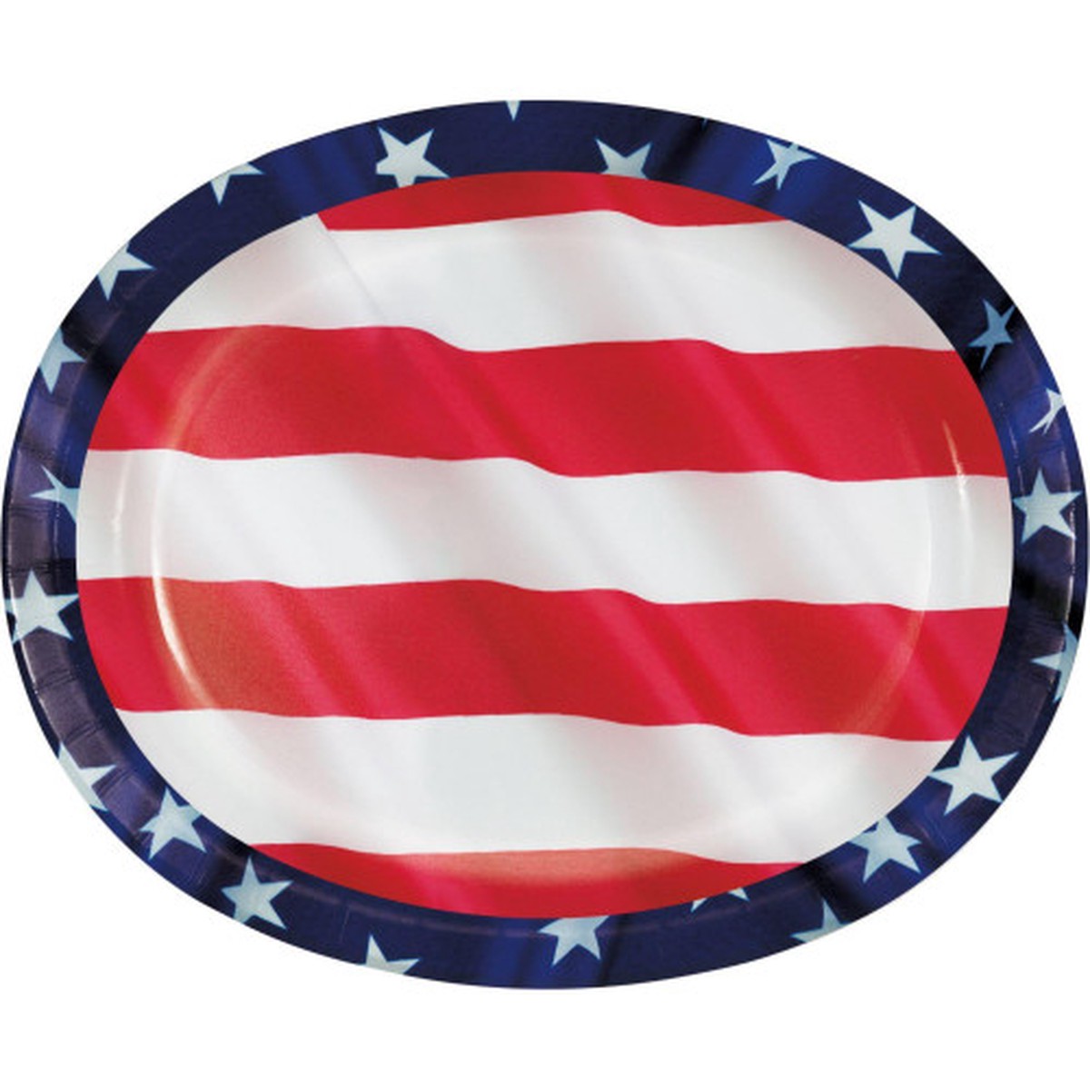 Patriotic Star and Striped Disposable Oval Plates – 12″ – Blue and Red – Club Pack of 96