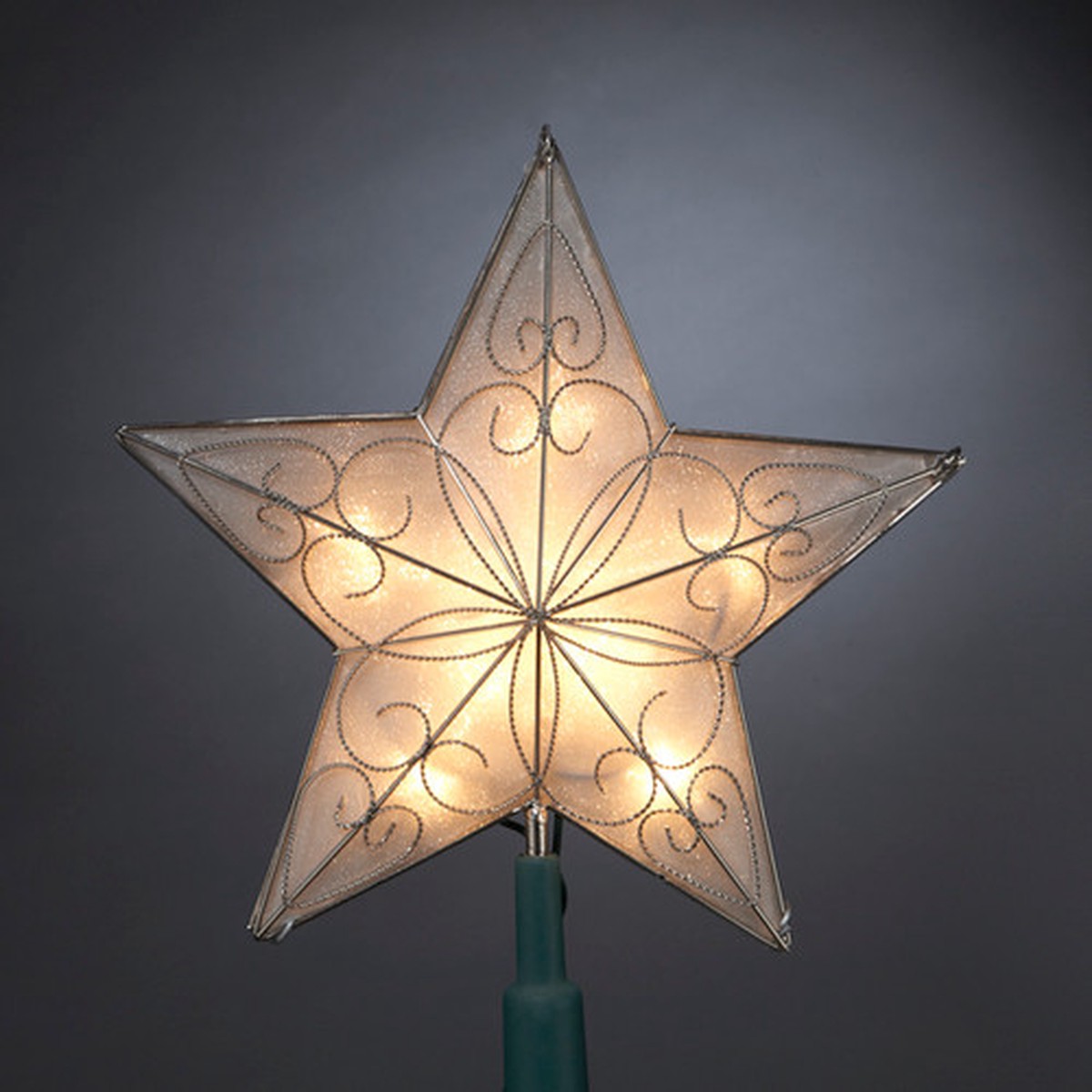 Pre-Lit Capiz Star Christmas Tree Topper – 9.75″ – Silver – Clear Lights