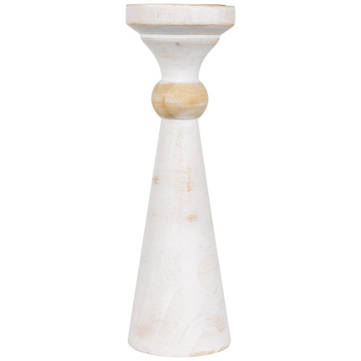 Wooden Pedestal Pillar Candle Holder – 12″ – Brushed Antique White