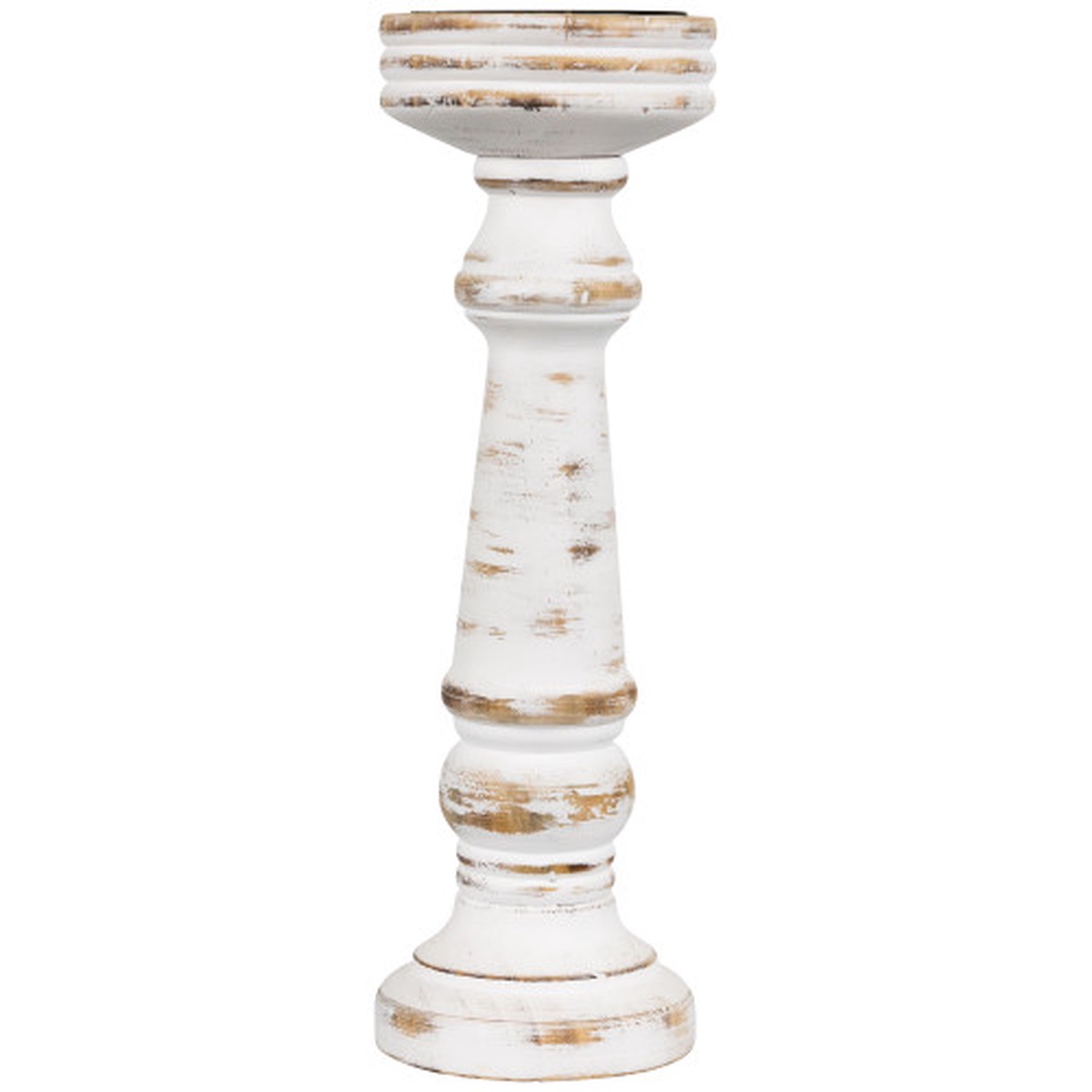 Wooden Spindle Pillar Candle Holder – 12″ – Antique White
