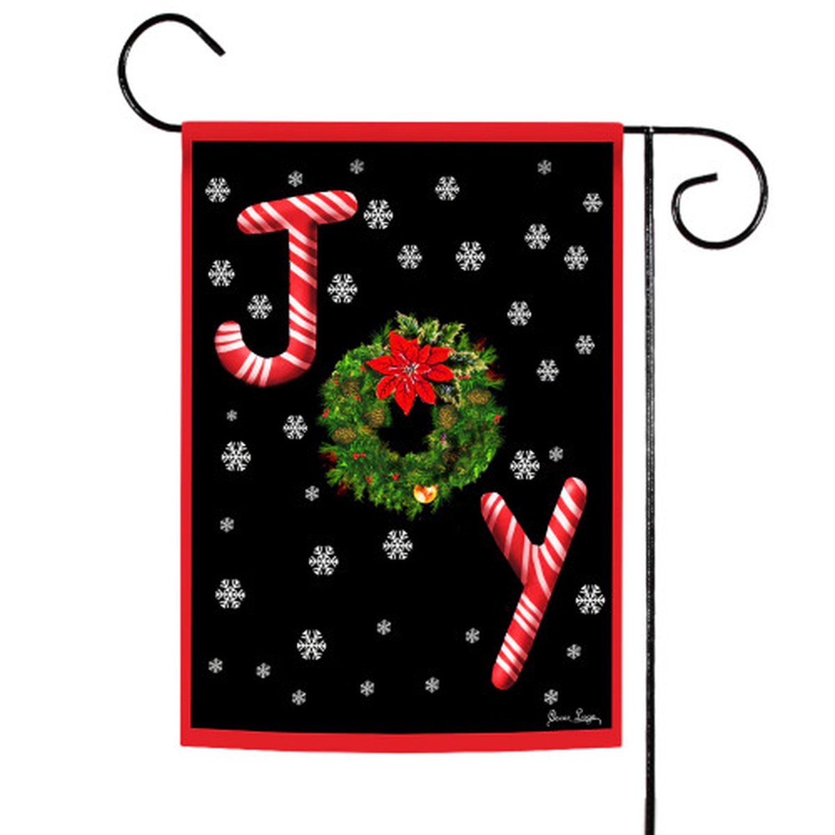 Wreath and Candy Cane “Joy” Christmas Outdoor Garden Flag – 18″ x 12.5″