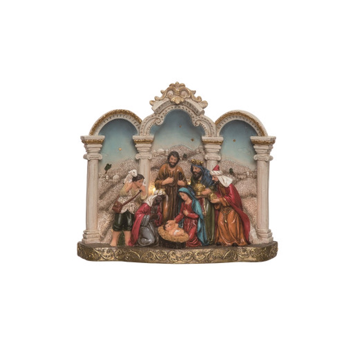 10.75″ Pre-lit Beige and Red Nativity Scene Christmas Tabletop Decor