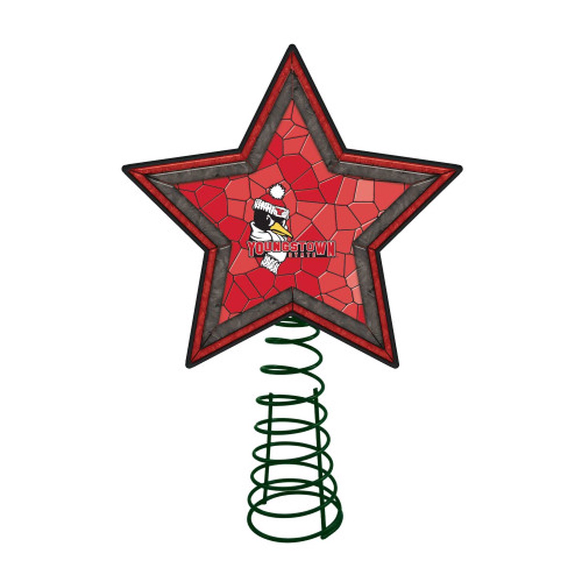 10″ Lighted Red and Black Star NCAA Youngstown State Penguins Christmas Tree Topper