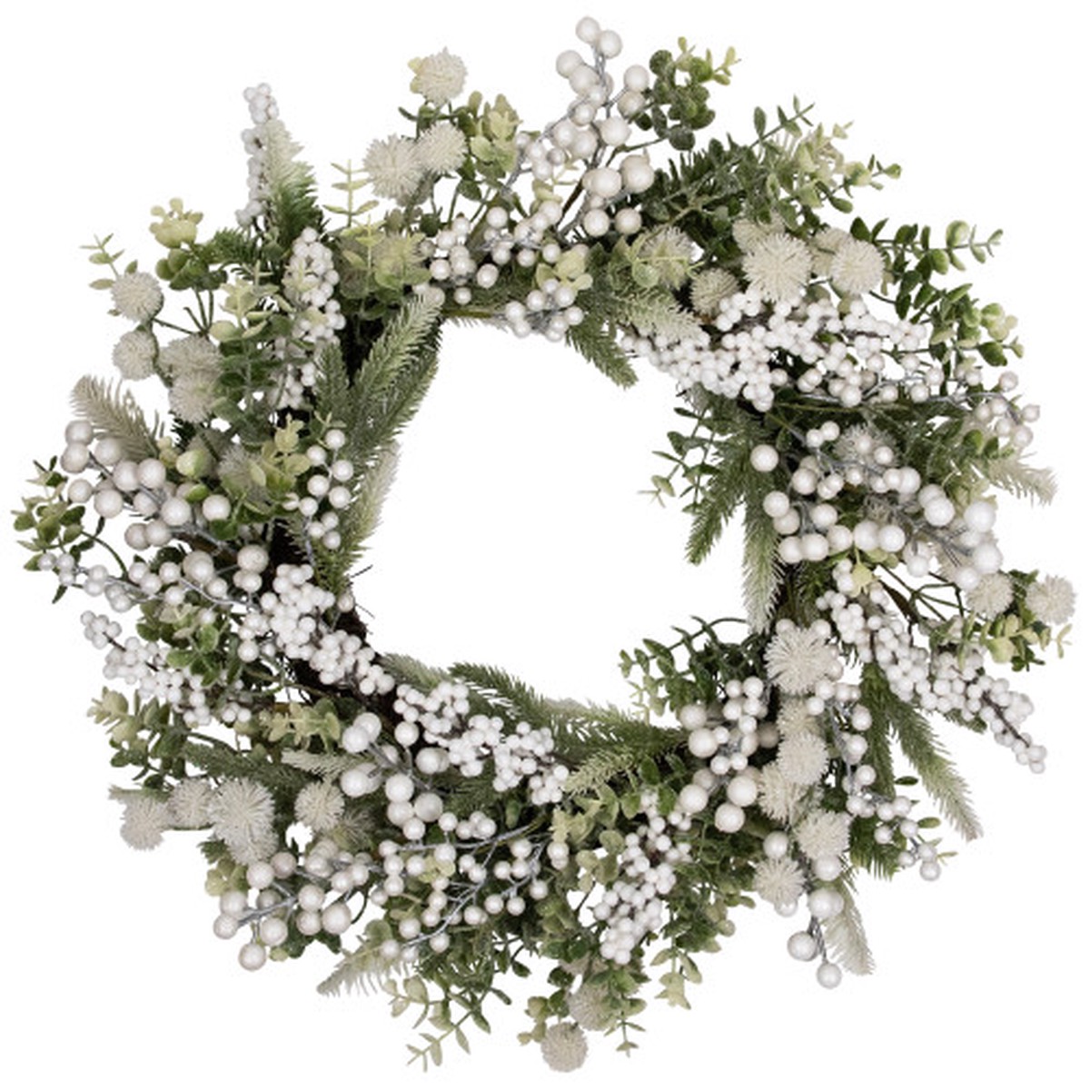 24″ Glittered and Frosted Berry and Eucalyptus Artificial Christmas Wreath – Unlit