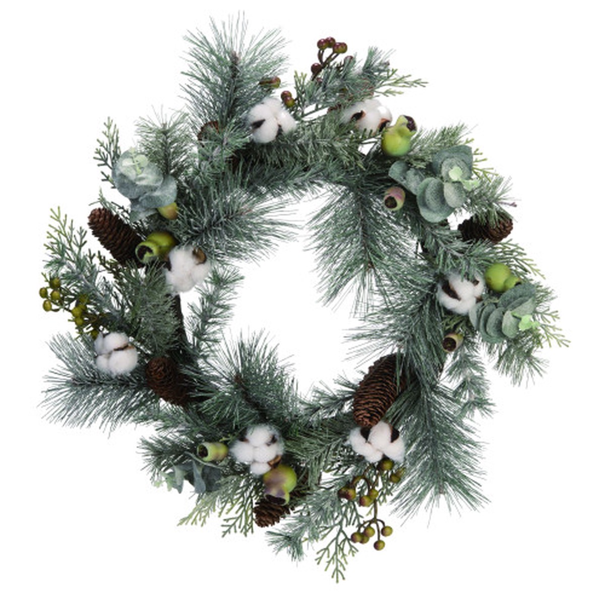 Green and White Evergreen Pinecone Christmas Wreath - 22-Inch, Unlit