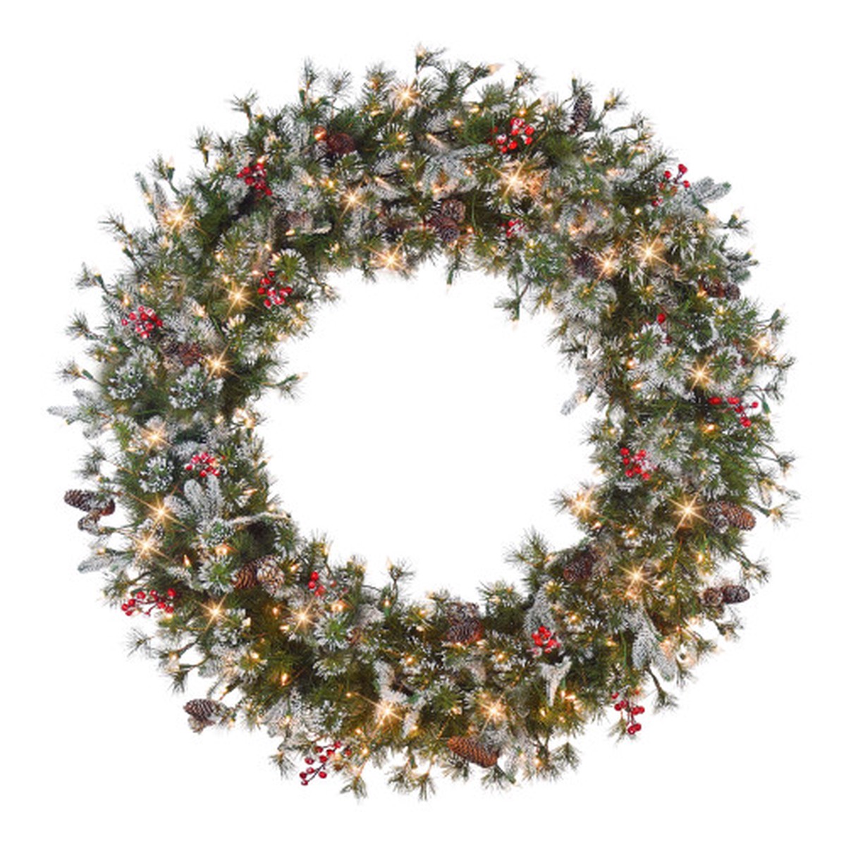 Pre-Lit Frosted Pine with Berry Artificial Christmas Wreath – 48 – Clear Lights
