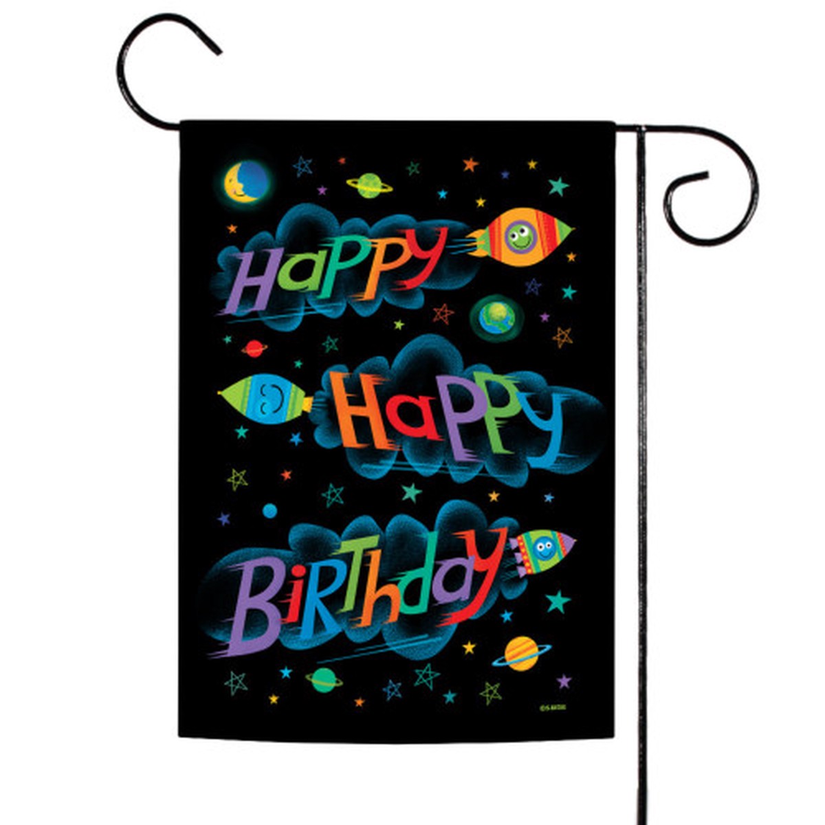 Space Rocket Ships “Happy Happy Birthday” Outdoor Garden Flag 18″ x 12.5″