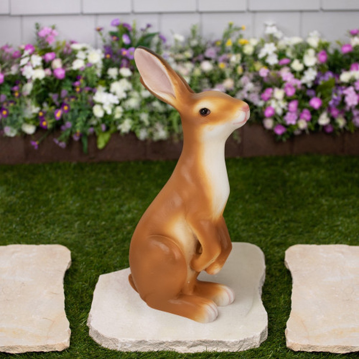 Standing Curious Bunny Outdoor Garden Statue – 19″