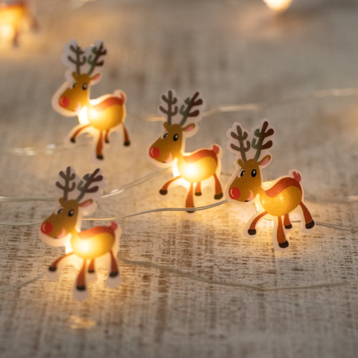 Warm White Incandescent Micro Reindeer Christmas Lights – 4″ Spacing – Silver Wire – 20ct