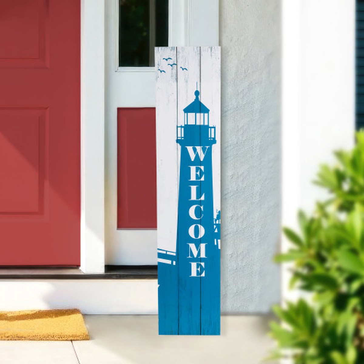 Weathered Lighthouse “Welcome” Porch Board Sign Decoration – 35.75″
