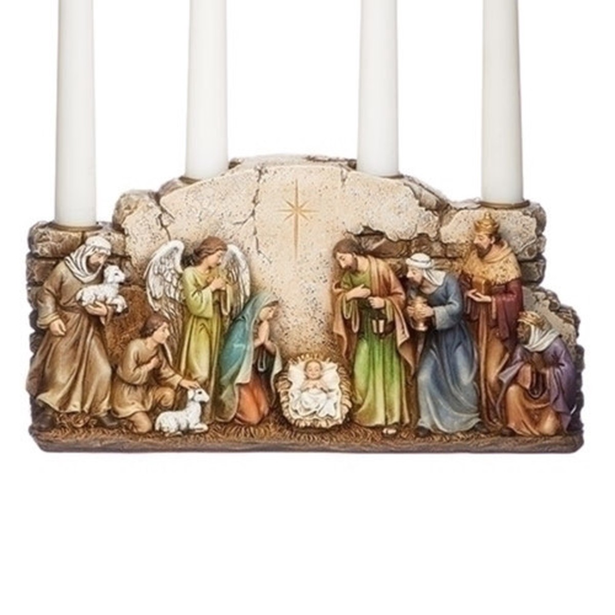 10.5″ Multicolored Nativity with Arch Wall Candle Holder